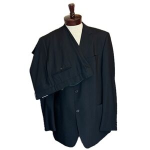 BOSS Hugo Boss Virgin Wool Suit Black Solid Regular US Sz 46R w40x29 Made in USA